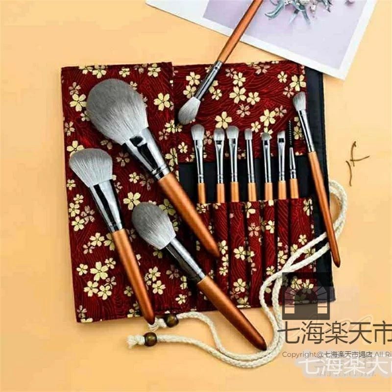 メイクブラシセット 花柄ポーチ付き 12本セット ブラシ入れスタンド付き 化粧筆 化粧ブラシ 初心者向け メイクアップブラシ ア