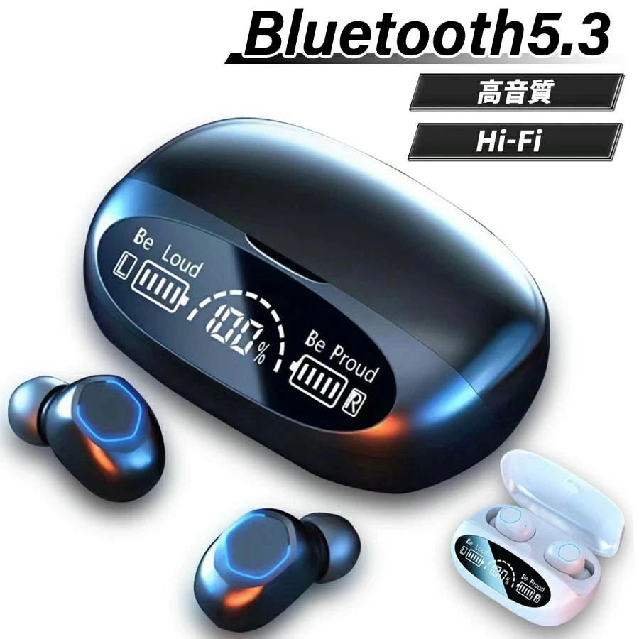 商品情報■特徴最新Bluetooth5.3チップ搭載。高速安定接続で、遅延ゼロを実現原音忠実な高音質 Hi-Fiサウンドユニット搭載で、圧倒的迫力の立体サラウンドを実現ミラーデジタルディスプレイだから電池残量がわかる(左右のイヤホンと充電ケース)使用中の電池切れを防ぐクリアな高音質マイク、CVCノイズキャンセリング搭載の、リアルな通話音質快適な装着感で、軽量ボディ楽々充電、大容量のバッテリーケース(スマホも充電可能)スポーツ時にも最適、防水機能搭載Windows,iOS,Androidなどとの高い互換性、あらゆる機器でスムーズ接続■商品説明商品名　TWSBTワイヤレスイヤホンBluetooth　ver.5.3イヤホン本体容量　50mAh充電ケース容量　2000mAh一回の使用時間　最大約5時間充電時間　約1.5時間接続距離　最大10m防水性能　IPX5防塵性能　IP6X内容物　イヤホン本体,充電ケース,充電ケーブル(USB-TypeC),取扱説明書※万全のアフターサポート：万が一製品に初期不良があった場合、迅速に交換もしくは返品/返金の対応を承らせていただきます。また、ご不明な点やお気付きの点がございましたら、お気軽にご連絡、ご相談ください。【注意事項】製品更新により、予告なしで同じ商品がデザイン、色若干変わる場合がございます、予めご了承下さい。撮影の為、画質等の関係上、色などが実際の商品と若干違ってしまうこともあるかもしれませんがご理解のほどご購入ください。予めご了 承ください。更新のタイミングによっては実在庫に相違が出る場合がございます。万が一在庫切れや入荷待ちとなる場合は別途メールにてご連絡いたします。▼必ずご確認ください▼※北海道、冲縄県、離島など、一部の地域への配送に関しては追加送料が必要になる場合がございます。当店よりお送りする「メール」にてご案内致しますので、必ずご確認ください。不良品についての説明基プいで掲載しています"