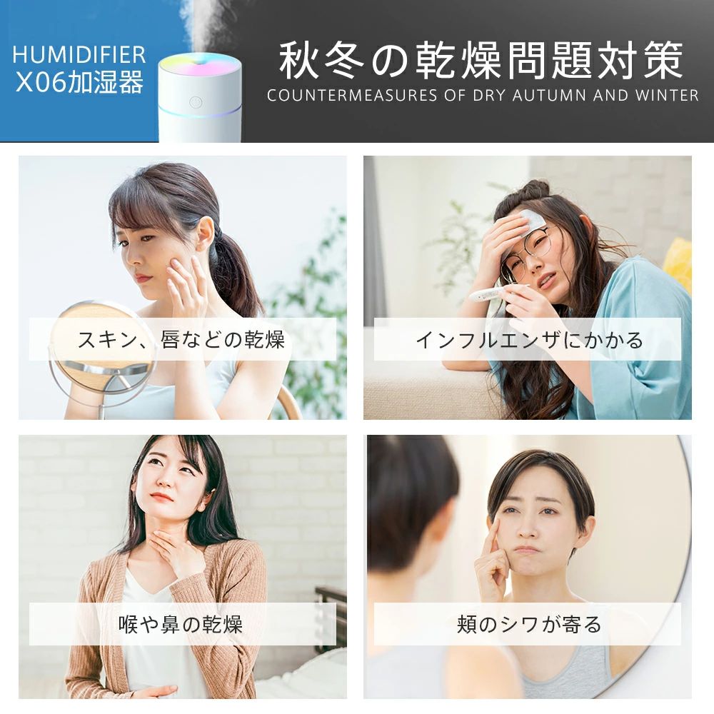 みろくshopの家庭 大容量 空焚き防止 乾燥/花粉症対策 超音波 次亜塩素酸水対応 子供部屋 卓上 静音 350ml オフィス ミニ 水漏れ防止 USB給電｜アングル3