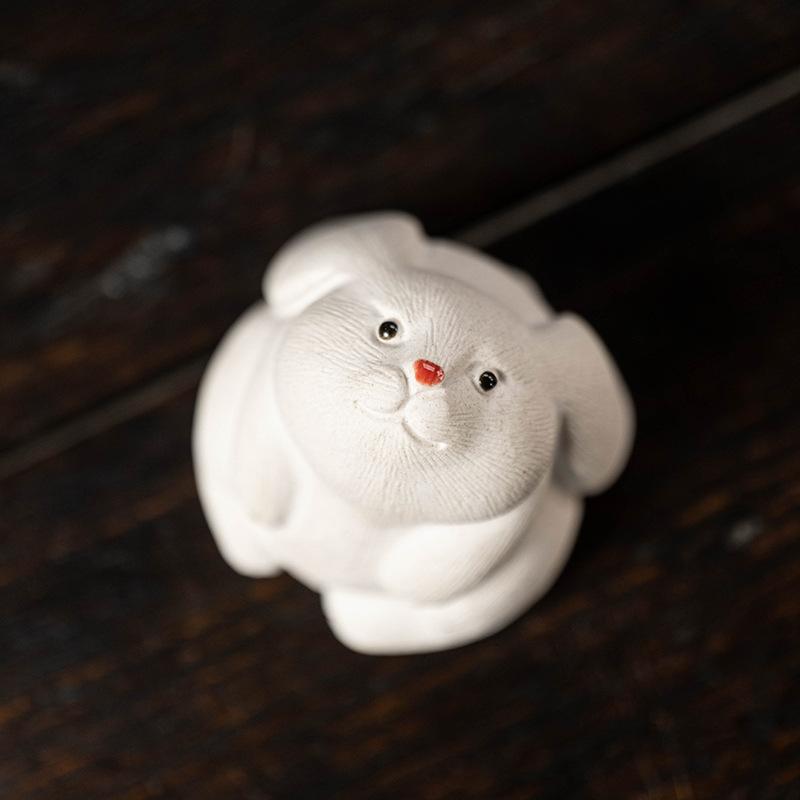 茶玩 上質 かわいい 置物 おしゃれ オブジェ うさぎ 茶盤飾り 茶道具 卓上インテリア 茶器 宜興紫砂 月見うさぎ