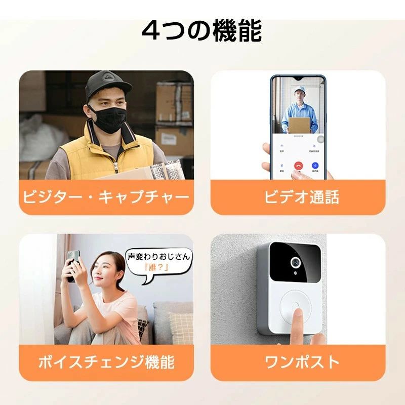 簡単 工事不要 ワイヤレス 呼び鈴 遠隔監視 玄関インターホン 電源不要 防犯対策 センサー ワイヤレス カメラ付き ワイヤレスチ - 3