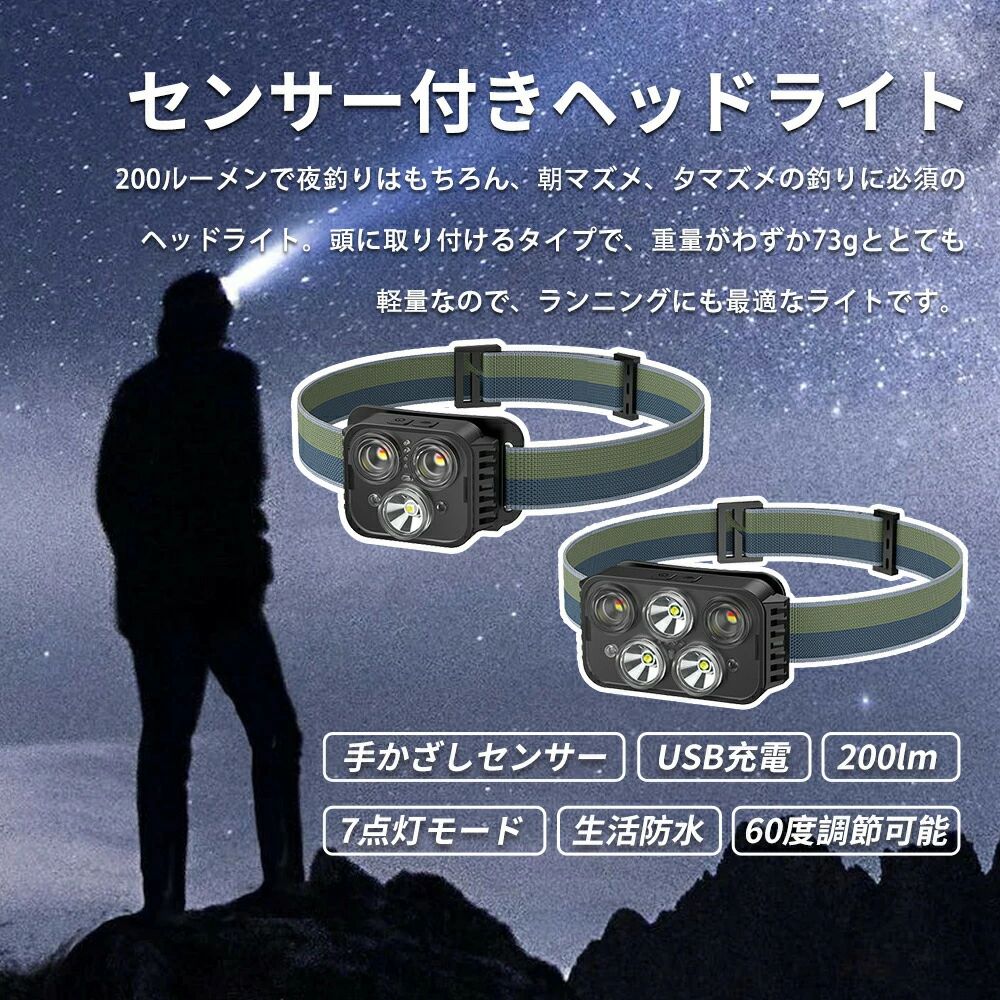 センサー USB充電 作業用 釣り 夜釣り 7つの点灯モード ledライト 明るい 700mAh ...