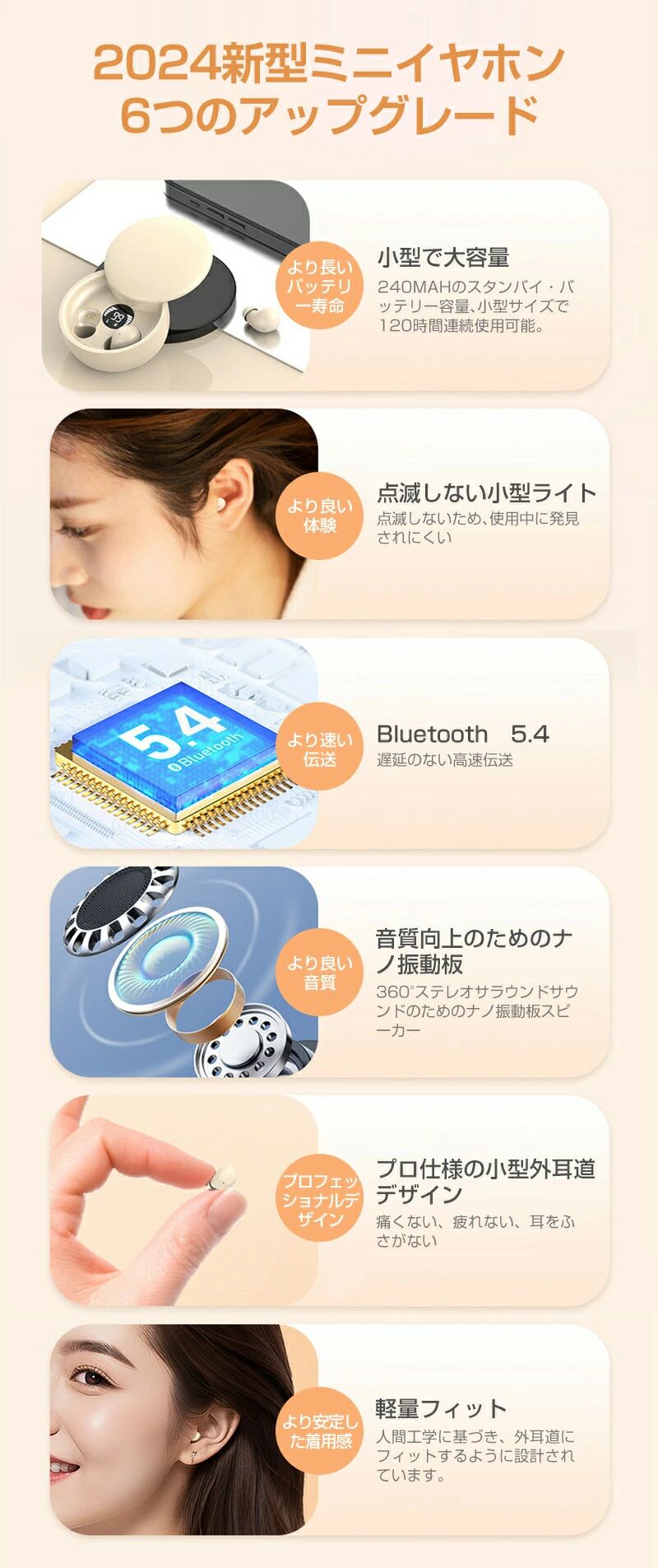 bluetooth 寝ホン 睡眠用イヤホン ワイヤレスイヤホン ノイズキャンセリング 耳に隠れるイヤホン ブルートゥース 携帯イヤホン miroku01-10016931 みろくshop サンプル画像3
