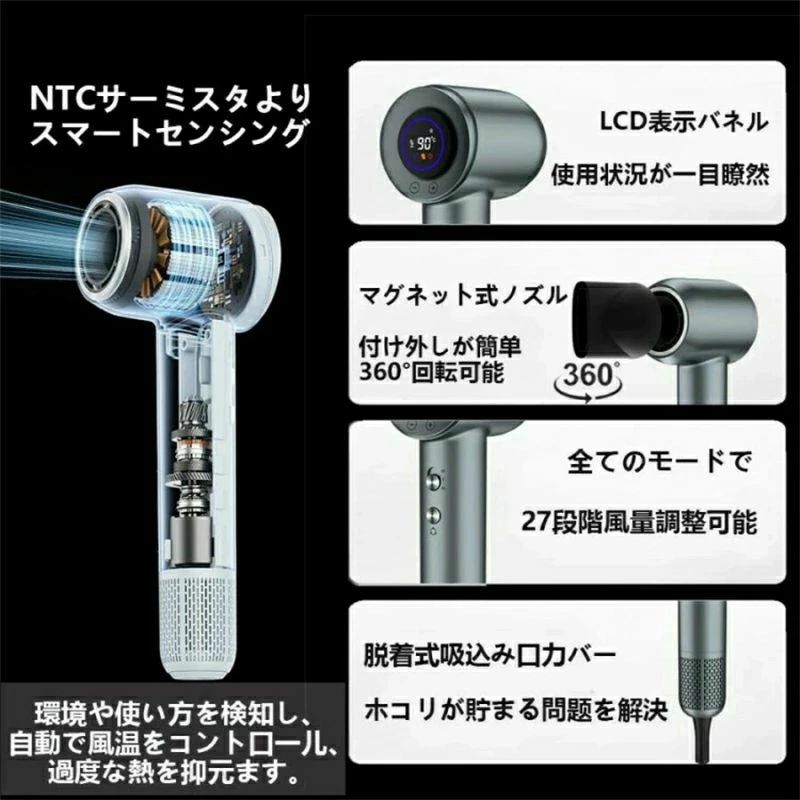 ドライヤー 超大風量 25m s 速乾 ヘアドライヤー ブラシレスDCモーター 温冷風自