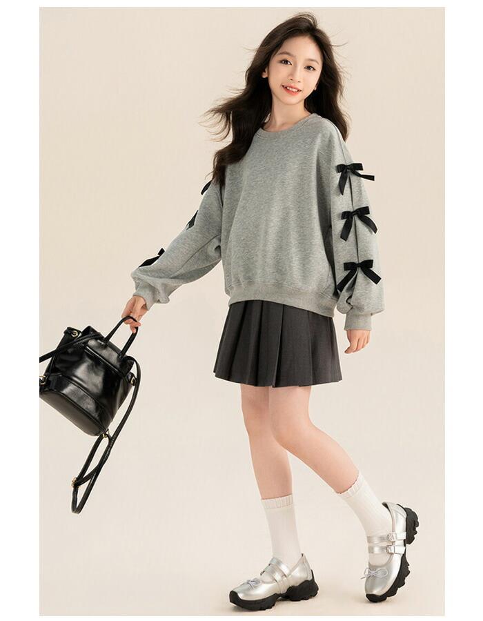秋服 トップス ガールズ スウェット 長袖 子供服 無地 ゆったり 冬 秋冬 女の子 キ...