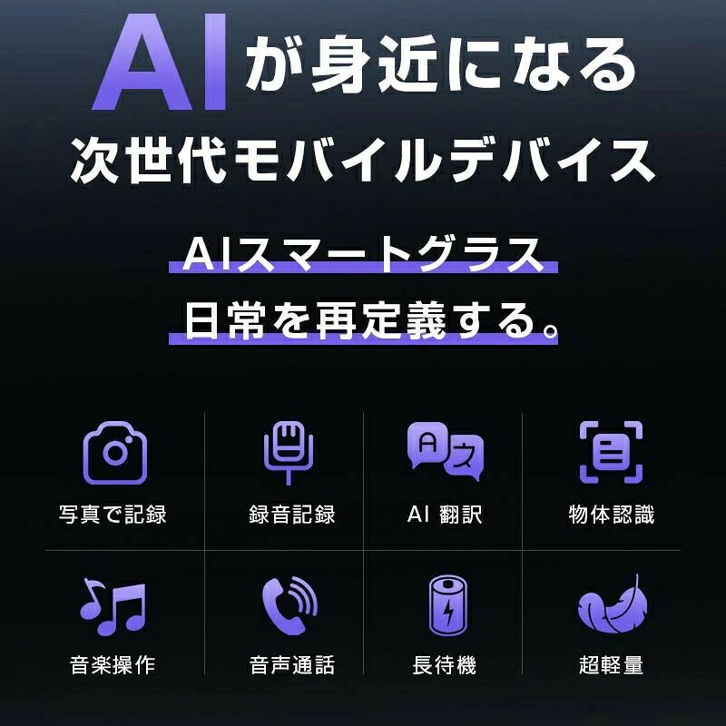 みろくshopのカメラ付き Bluetooth5.4 ワイヤレスオーディオグラス AI検索 翻訳機 専用アプリ 新発売 軽量 ブルーライトカット｜アングル3
