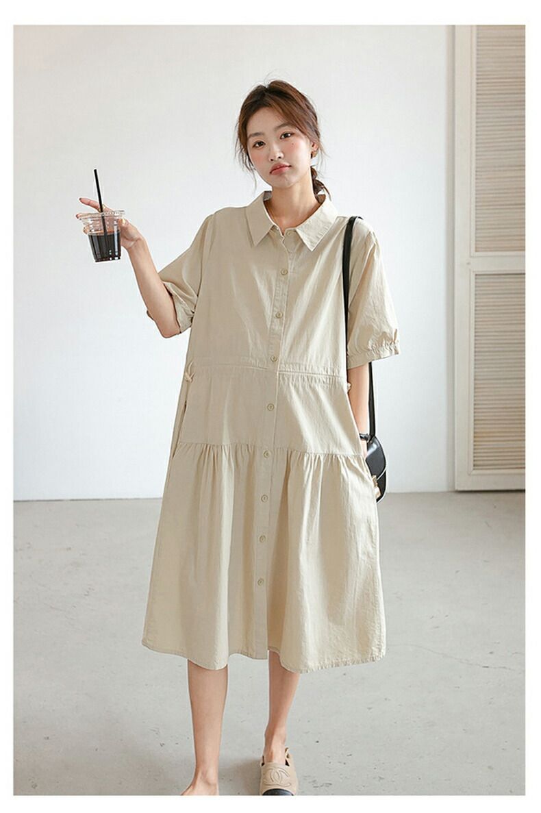 みろくshopの授乳服 ワンピース 無地 体型カバー マタニティー 授乳ワンピ シンプル ロング 産前産後 母親 服装 半袖 大きいサイズ｜アングル2