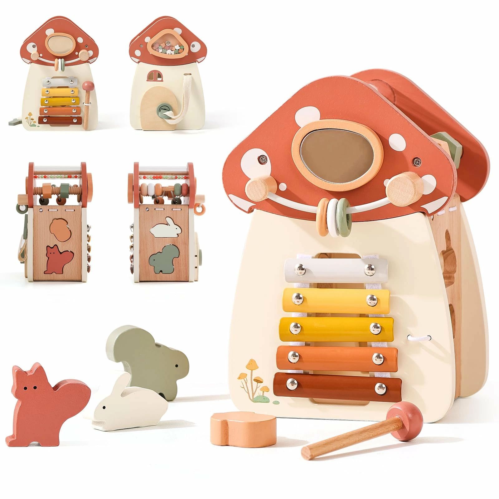 Rakuten - 誕生日プレゼント祝い（キノコ） モンテソッリーおもちゃ パズルボックス 形合わせ 型はめ はめ込み 知育玩具