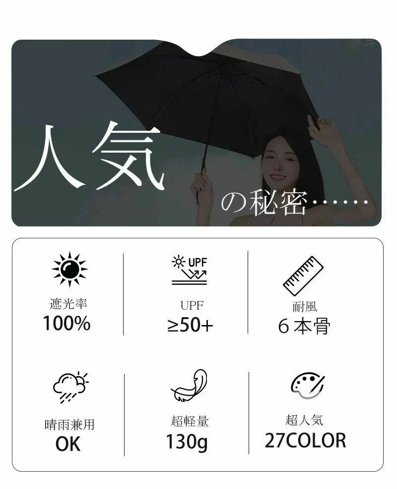 みろくshopの紫外 uvカット 完全遮光 100 母の日 折りたたみ傘 晴雨兼用 遮熱 【最新超軽素材130g】日傘 超軽量 ギフト 完全遮光｜アングル2