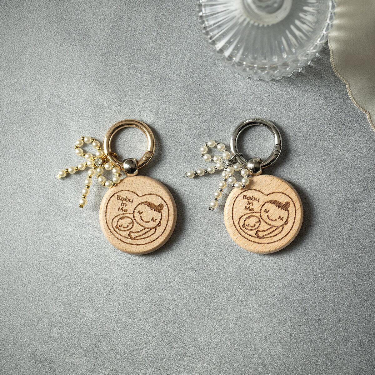 マタニティマーク 木製 パールリボン ruban brillant ウッド キーホルダー マタニティ 妊婦|meets