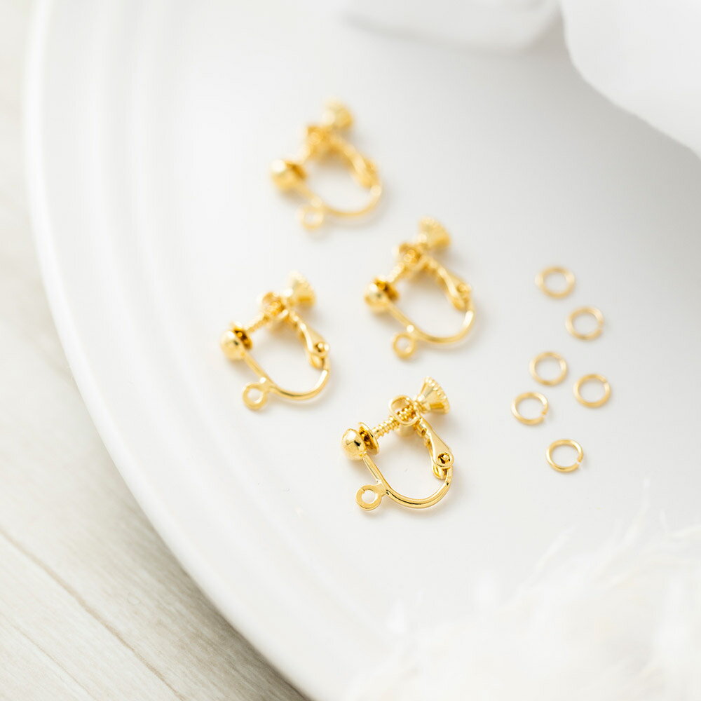 イヤリング金具 パーツ 金具4ペアセット オーリング12個付 ゴールド シルバー ピンクゴールド