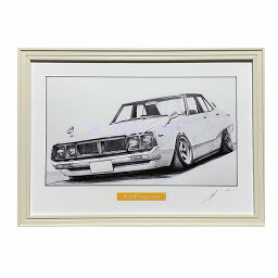 日産 ニッサン スカイライン ケンメリ 4ドア （ヨンメリ） 鉛筆画　名車　旧車　ノスタルジックカー　イラスト 絵画 デッサン 絵　A4サイズ 額付き 作者直筆サイン入り 車好き 男性 向け お誕生日 バースデー ギフト バレンタインデー プレゼント にも最適　全国送料無料