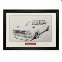 ニッサン 日産 サニー 310 ワークス角目　鉛筆画　名車　旧車　ノスタルジックカー　イラスト 絵画 デッサン 絵　A4サイズ 230mmX318mm 額付き 作者直筆サイン入り 車好き 男性 向け お誕生日 バースデー ギフト バレンタインデー プレゼント にも最適　全国送料無料