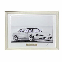 ニッサン 日産 シルビア　S15　鉛筆画　名車　旧車　ノスタルジックカー　イラスト 絵画 デッサン 絵　A4サイズ 230mmX318mm 額付き 作者直筆サイン入り 車好き 父の日 クリスマス プレゼント 男性 向け ギフト にも最適　全国送料無料