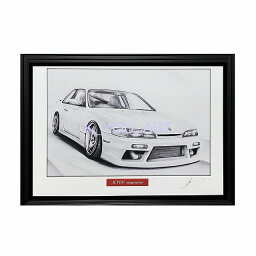 日産 ニッサン シルビア　S14前期　鉛筆画　名車　旧車　ノスタルジックカー　イラスト 絵画 デッサン 絵　A4サイズ 230mmX318mm 額付き 作者直筆サイン入り 車好き 男性 向け お誕生日 バースデー ギフト バレンタインデー プレゼント にも最適　全国送料無料