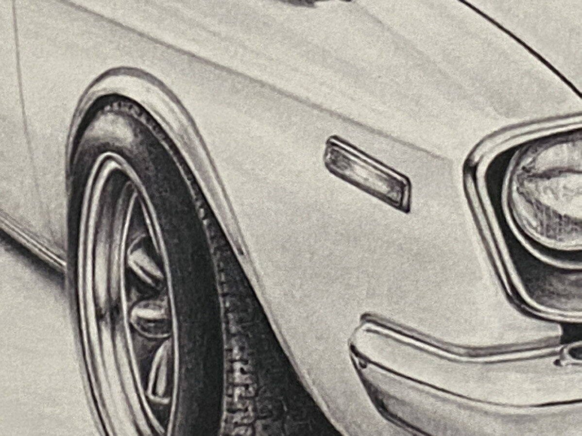 ミラーマン 楽天市場店のTOYOTA トヨタ コロナ マーク2 GSS 鉛筆画　名車　旧車　ノスタルジックカー　イラスト 絵画 デッサン 絵　A4サイズ 230mmX318mm 額付き 作者直筆サイン入り 車好き 男性 向け バースデー 父の日 退職祝い ギフト 誕生日 クリスマス プレゼント にも最適　送料無料｜アングル2