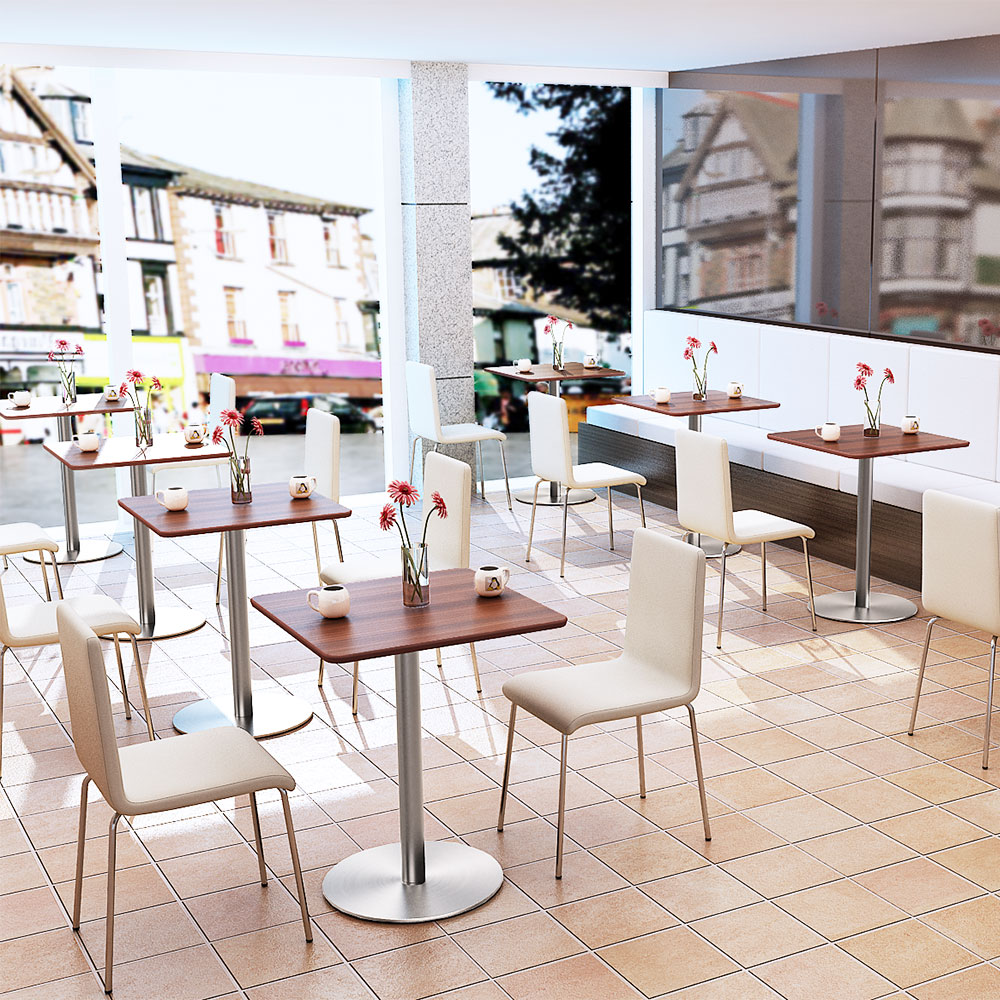 カフェテーブル ブラウン 60cm ラウンド 丸 ステンレス丸脚 ダイニングテーブル カフェ テーブル 北欧 スクエアテーブル 角テーブル サイドテーブル おしゃれ 飲食店 コーヒーテーブル 正方形 四角 休憩室 ダイニング 木目 60 600mm 600