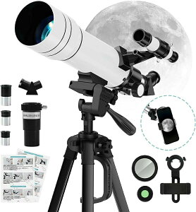 天体望遠鏡 初心者に最適 子供 大人使用可能 150倍以上 高倍率の天体観測望遠鏡(最大333倍) 月のクレーターや土星の輪が見える 調整可能なアルミ三脚、スマートフォンアダプター 宇宙科学探査 誕生日 贈り物 日本語取付ビデオ
