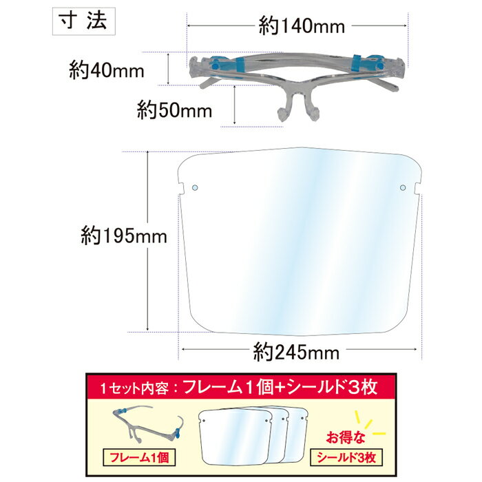 楽天MisakaZoo　楽天市場店メガネ型簡易フェイスシールドGL　GL-05　透明シールド 曇り止め加工　1セット[フレーム1個＋シールド3枚]