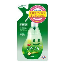 「ルック まめピカ トイレクリーナー 詰替 190ml」は、トイレットペーパーを使ってサッとひとふきできるトイレ用洗剤です。 トイレットペーパーがボロボロにならないから、気軽に拭き掃除ができます。毎日使っても約3ヶ月分(700プッシュ)。フレッシュアップルの香り。詰め替え用。【ご注文前に確認ください】ご注文数量を多くいただいた場合、複数梱包となることがございます。その場合の送料は【送料単価×梱包数】を頂戴しております。また、「発送目安：約3-5営業日」とご案内しておりますが、こちらより遅れることがございます。予めご了承くださいませ。※税込5,500円以上ご購入いただいた場合の送料無料サービスは1梱包のみです。複数梱包になってしまう場合、数量に応じ送料を頂戴します。