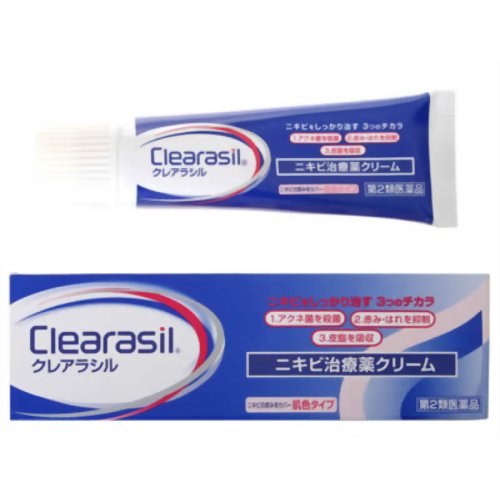 ■購入個数制限あり：3個まで「クレアラシル ニキビ治療クリーム 肌色タイプ 28g」は、3つのチカラでしっかりニキビを治す皮膚の薬です。ニキビの頭部を開き、皮脂を吸収。アクネ菌を殺菌し、ニキビのはれや赤みを抑えます。ビタミンEを配合し、過酸化脂質の増加を防ぎ、ニキビの悪化を抑制。消炎作用で、はれ・赤みを抑えます。医薬品。使用上の注意●相談すること1.次の人は使用前に医師又は薬剤師に相談してください。(1)医師の治療を受けている人。(2)本人又は家族がアレルギー体質の人。(3)薬や化粧品によりアレルギー症状を起こしたことがある人。(4)患部が広範囲の人。(5)湿潤やただれのひどい人。(6)深い傷やひどいやけどの人。2.次の場合は、直ちに使用を中止し、この文書を持って医師又は薬剤師に相談してください。(1)使用後、次の症状があらわれた場合関係部位症状皮ふ発疹・発赤、かゆみ、かぶれ、乾燥(っつっぱり感)(2)5-6日間使用しても症状がよくならない場合効能・効果ニキビ用法・用量1日数回、適量を患部及びその周辺の皮ふに塗布する。(用法用量に関する注意)(1)使用に先だって少量をひじの内側に塗り、一晩そのままにしておいてください。翌朝、塗布部位に過敏症状(発疹・発赤、かゆみ、かぶれ、乾燥、刺激感等)があらわれた場合には使用しないこと。なお、上記の方法はあくまでも目安とし、皮ふに異常があらわれたときはすぐに使用を中止し医師に相談してください。(2)小児に使用させる場合には、保護者の指導監督のもとに使用させてください。(3)目に入らないよう注意してください。万一、目に入った場合には、すぐに水又はぬるま湯で洗ってください。なお、症状が重い場合には、眼科医の診療を受けてください。(4)外用にのみ使用すること。(5)本剤が、衣服や寝具などに付着しないように注意すること。(6)本剤塗布後、患部をこすったり掻いたりしないこと。成分・分量イオウ3%、レゾルシン2%、グリチルリチン酸二カリウム0.5%、トコフェロール酢酸エステル0.5%(100g中 イオウ3g、レゾルシン2g、グリチルリチン酸二カリウム0.5g、トコフェロール酢酸エステル0.5g)添加物として、亜硫酸水素Na、メチルパラベン、ミリスチン酸イソプロピル、ステアリルアルコール、ベヘニルアルコール、ワセリン、流動パラフィン、セチル硫酸ナトリウム、ブチルパラベン、ポリソルベート80、ベントナイト、1、3-ブチレングリコール、酸化チタン、三二酸化鉄、酸化鉄、タルクを含みます。保管および取扱い上の注意(1)直接日光の当たらない湿気の少ない涼しい所に密栓して保管すること。(2)小児の手の届かない所に保管すること。(3)他の容器に入れ替えないこと。(誤用の原因になったり品質が変わる。)(4)使用後、キャップはしっかり閉めること。(5)使用期限を過ぎた製品は使用しないこと。なお、使用期限内でも、開封後はなるべく早めに使用すること。お問い合わせ先●発売元レキットベンキーザー・ジャパン株式会社東京都港区芝浦3-2-16「クレアラシルお客様相談室」フリーダイヤル：0120-079991●製造販売元明治薬品株式会社富山県富山市三郷6番地●副作用被害救済制度のお問い合わせ先(独)医薬品医療機器総合機構電話 0120-149-931(フリーダイヤル)リスク区分等：第2類医薬品使用期限：使用期限まで1年以上あるものをお送りします。※元々1年未満の商品やページに記載のあるものは上記の限りではありません。【ご注文前に確認ください】ご注文数量を多くいただいた場合、複数梱包となることがございます。その場合の送料は【送料単価×梱包数】を頂戴しております。また、「発送目安：約3-5営業日」とご案内しておりますが、こちらより遅れることがございます。予めご了承くださいませ。※税込3,980円以上ご購入いただいた場合の送料無料サービスは1梱包のみです。複数梱包になってしまう場合、数量に応じ送料を頂戴します。