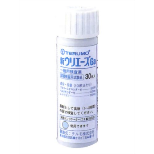 ■購入個数制限あり：3個まで「新ウリエースGa 30枚入」は、尿を約1秒間かけるだけで尿中の糖を検出できる試験紙です。尿をかけて30秒たつと試験紙の色が変わります。その色を容器に描かれた色調表と照らし合わせて判定します。使用済みの試験紙は、そのまま水洗トイレに流せるので便利で衛生的。食事でとったビタミンCで判定が左右される心配も少ないのが特徴です。健康管理や早期受診にお役立てください。使用上の注意●してはいけないこと検査結果から自分で病気の診断をしないこと。「尿糖」が検出された場合にはできるだけ早く医師の診断を受けてください。●相談すること「尿糖」が検出された場合には医師にご相談ください。「尿糖」が検出されなくても、何らかの症状がある場合には医師にご相談ください。医師の治療を受けている人はご使用前に(担当)医師(又は薬剤師)にご相談ください。●その他の注意判定後のスティックはそのままトイレ(大便器)に流すことができますが、小用便器には流さないでください。検査結果(検査した年月日・時刻・結果等)を記録しておくことをおすすめします。使用目的尿中の糖(ブドウ糖)の検出使用方法●検査の時間原則として食後(1-2時間)の尿で検査をしてください。●検査前の注意尿検査以外に使わないでください。尿は出始めや終わりのものは使わず、途中の尿(中間尿)で検査してください。時計(30秒が計れるもの)を用意してください。吸湿お知らせ窓の色を見て、使えるかどうかの確認をしてください。吸湿お知らせ窓(容器のフタ内側)青-うすい青：試験紙は使えます。白-うすいピンク：試験紙は使えなくなりました。奥には乾燥剤が入っていますが、取り出さないでください。●コップにとった尿で検査コップは洗剤などをよく水で洗い流し、水をよく切ったものをご使用ください。紙・プラスチックのコップもご使用になれます。コップに尿をとる(2センチぐらいの深さで十分です。)スティックを容器から取り出しすぐ密栓する(乾いた手で取り扱ってください。)試験紙を尿に約1秒間浸す(余分に付いた尿はコップの縁などで除いてください。)尿に浸してから30秒後の色を色調表と比較する。浸してから正確に30秒後の色で判定してください。30秒をすぎると色が濃くなり、判定を誤る可能性があります。自然光またはそれに近い蛍光灯の下で判定してください。判定後のスティックはそのままトイレ(大便器)に流してお捨てください。配管内や浄化槽に不都合を起こすことはありません。●直接尿をかけて検査スティックを容器から取り出しすぐ密栓する(乾いた手で取り扱ってください。)試験紙に尿を約1秒間かける。余分な尿を除く(トイレットペーパーなどを試験紙の縁に軽くあて、吸い取ってください。尿に浸してから30秒後の色を色調表と比較する。浸してから正確に30秒後の色で判定してください。30秒をすぎると色が濃くなり、判定を誤る可能性があります。自然光またはそれに近い蛍光灯の下で判定してください。判定後のスティックはそのままトイレ(大便器)に流してお捨てください。配管内や浄化槽に不都合を起こすことはありません。判定の解釈判定は下表のように解釈してください。色調表の数値0-(検出限界以下)50mg/dL100mg/dL150mg/dL500mg/dL2000mg/dL色調表の記号-+-(+)++++++判定今回の検査ではほとんど尿糖は検出されませんでした。今回の検査では少し尿糖が検出されました。今回の検査では多めの尿糖が検出されました。説明採尿の時間(食事の前後)や薬剤の服用などが検査値に影響することがあります。食後(1-2時間)にもう一度検査することをおすすめします。食後(1-2時間)にもう一度検査し、二つの検査結果の記録を持って、医師にご相談ください。ご使用に際する注意●採尿に関する注意尿を採るコップは清潔なものを使用してください。洗剤などが残っている採尿コップを使用すると、多めの尿糖および尿たん白が検出されたような結果がでることがあります。原則として、食後(1-2時間)の尿で検査をしてください。出始めの尿でなく、数秒後の尿を採る、または数秒後の尿で試験紙を濡らすようにしてください。尿以外の異物が混入しないようにしてください。●検査手順に関する注意摂りたての新鮮な尿を用いてください。尿を長時間放置すると試験結果が変わってくることがあります。試験紙を取り出した後は直ちに密栓してください。試験紙が吸湿すると性能が低下します。フタの閉め方が不十分な場合、試験紙の成分が湿気を吸って、呈色反応が不良となります。容器から取り出した試験紙はすぐにお使いください。試験紙に直接皮膚を触れないでください。呈色にムラを生じないよう試験紙を尿で完全に濡らしてください。試験紙を長時間尿に浸したり、試験紙に尿をかけすぎると、試薬が流れてムラになり、正しい判定結果が得られなくなりますので濡らす時間は約1秒間を守ってください。試験紙の表面に余分な尿がついていますと判定結果に影響を与えることがありますので採尿コップの縁で取り除いたり、トイレットペーパー等を試験紙の縁に軽くあて吸い取ってください。所定の判定時間に従って判定してください。●判定に関する注意自然光またはそれに近い蛍光灯下で行ってください。色調表に試験紙を近づけて判定してください。健康な人でも尿に微量の糖、たん白が含まれることがありますので、この場合には試験紙も多少色が変わることがあります。尿糖検査は、尿中に多量のビタミンC(アスコルビン酸)があると判定が少なめにでることがあります。(通常のジュースや果物の飲食による影響はありません。)成分・分量試験紙に含まれる主な成分(100枚あたり)●尿糖試験紙グルコースオキシダーゼ：53.3IUペルオキシダーゼ：0.63mgo-トリジン：24.8mg保管および取扱い上の注意高温の所、直射日光の当たる所に保管しない。試験紙が使えなくなる原因となります。密栓をして保管する。密栓をしないと試験紙が使えなくなる原因となります。水に漏れる所で保管しない。試験紙が使えなくなる原因となります。小児の手の届かない所に保管してください。試験紙に直接皮膚を触れないでください。容器フタ内側に入っている乾燥剤は取り出さないでください。品質を保持するために、他の容器に入れ換えないでください。使用前の試験紙の色調が変化している場合や、吸湿お知らせ窓の色が変化している場合には、試験紙の成分が劣化している可能性がありますので使用しないでください。試験紙を切って使用しないでください。使用期限を過ぎたものは使用しないでください。保管時、フタの開閉時、水漏れを避けてください。開封後はなるべく早めに使用してください。必要な枚数の試験紙だけを取り出し、直ちに容器のフタをきちんと閉めて保管してください。フタの閉め方が不十分な場合、試験紙が湿気を吸って、使用期限内でも正しく検査できなくなります。保管方法・有効期限保管方法：室温保存(直射日光および湿気を避けて密栓して涼しいところに保管してください。)冷蔵庫に保管しないでください。有効期間：2年お問い合わせ先テルモ株式会社テルモ・コールセンター 0120-00-8178(9：00-17：00土・日・祝日を除く)製造販売元：テルモ株式会社郵便番号151-0072東京都渋谷区幡ヶ谷2丁目44番1号リスク区分等：第2類医薬品使用期限：使用期限まで1年以上あるものをお送りします。※元々1年未満の商品やページに記載のあるものは上記の限りではありません。【ご注文前に確認ください】ご注文数量を多くいただいた場合、複数梱包となることがございます。その場合の送料は【送料単価×梱包数】を頂戴しております。また、「発送目安：約3-5営業日」とご案内しておりますが、こちらより遅れることがございます。予めご了承くださいませ。※税込5,500円以上ご購入いただいた場合の送料無料サービスは1梱包のみです。複数梱包になってしまう場合、数量に応じ送料を頂戴します。