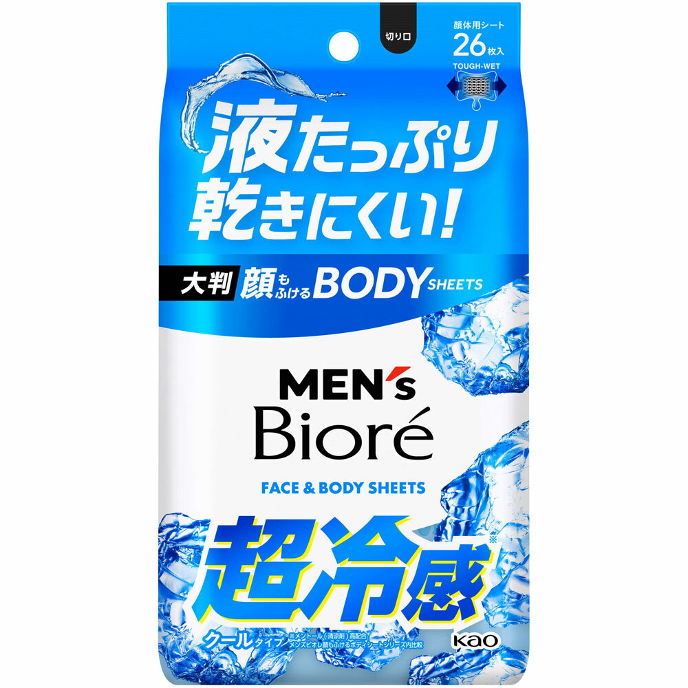 特長 顔体用シート 独自開発TOUGH-WET SHEET 液たっぷり 乾きにくい 厚手で丈夫 大判サイズ シートサイズ260×200mm ●全身のベタつき・ニオイの元となる汗や皮脂をすっきり落とす ●冷感ウォーター※で全身ひんやり ※メントール（清涼剤）配合 ●厚手のメッシュシートでしっかりふき取れ、肌にやさしいふき心地 用法・用量/使用方法 ＜使い方＞ シートを取り出し、肌をふいてください。【ご注文前に確認ください】ご注文数量を多くいただいた場合、複数梱包となることがございます。その場合の送料は【送料単価×梱包数】を頂戴しております。また、「発送目安：約3-5営業日」とご案内しておりますが、こちらより遅れることがございます。予めご了承くださいませ。※税込3,980円以上ご購入いただいた場合の送料無料サービスは1梱包のみです。複数梱包になってしまう場合、数量に応じ送料を頂戴します。