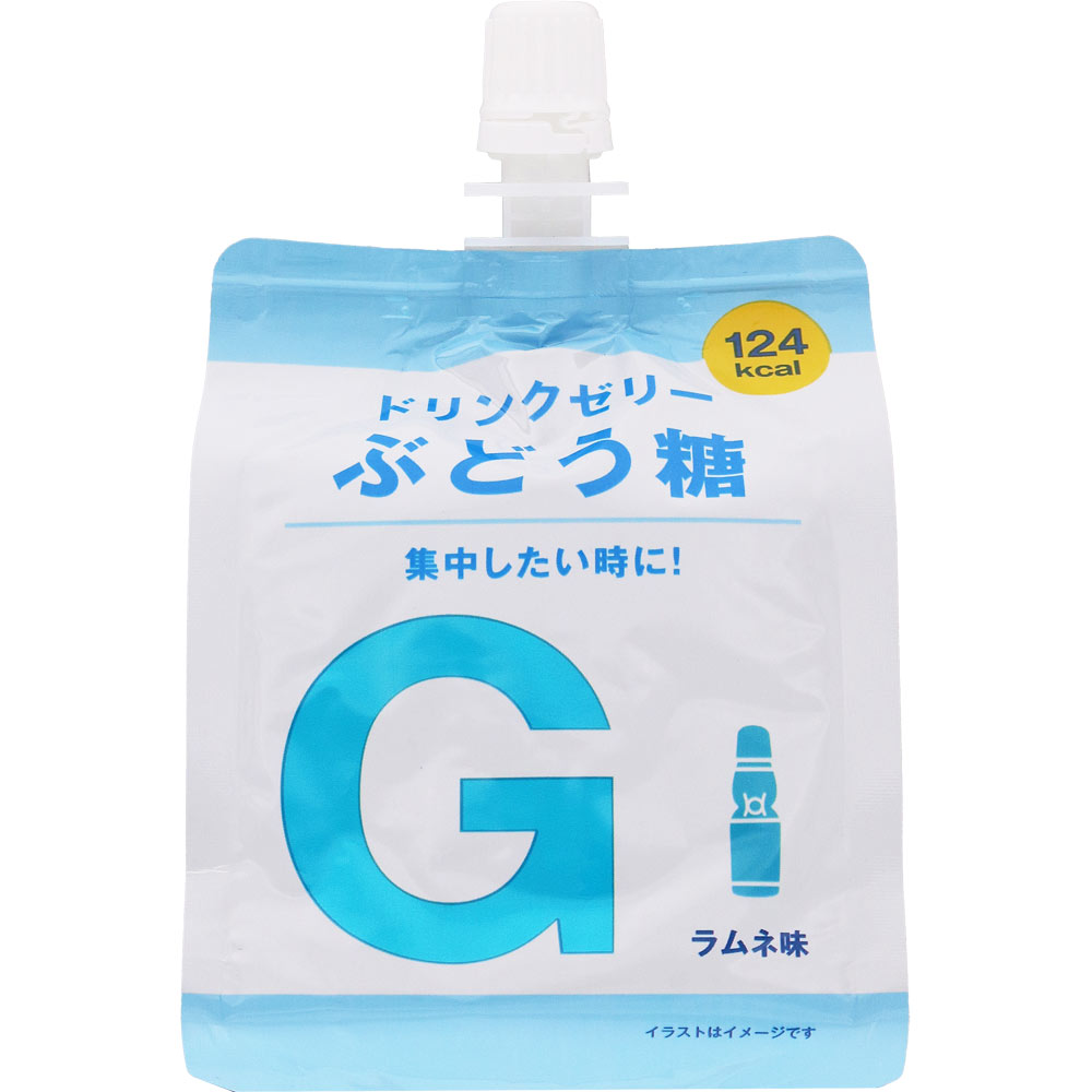 ぶどう糖 124kcal 集中したい時に！ ラムネ味 表示成分 ＜原材料名＞ ぶどう糖（国内製造）、寒天／酸味料、ゲル化剤（増粘多糖類）、乳酸Ca、V．C、香料、甘味料（スクラロース、アセスルファムK）、V．E、ナイアシン、パントテン酸Ca、V．B1、V．A、V．B6、V．B2、葉酸、V．D、V．B12 ＜栄養成分表示＞ 1袋（180g）当たり エネルギー・・・124kcal たんぱく質・・・0g 脂質・・・0g 炭水化物・・・31.1g 食塩相当量・・・0.17g ぶどう糖・・・30g （分析値） ビタミン 80kcal 11種のビタミン配合 グレープフルーツ味 無果汁 表示成分 ＜原材料名＞ 糖類（果糖ぶどう糖液糖（国内製造）、砂糖）、寒天／酸味料、ゲル化剤（増粘多糖類）、V．C、香料、V．E、ナイアシン、パントテン酸Ca、V．B1、V．A、V．B6、V．B2、葉酸、V．D、V．B12 ＜栄養成分表示＞ 1袋（180g）当たり エネルギー・・・80kcal たんぱく質・・・0g 脂質・・・0g 炭水化物・・・20.0g 食塩相当量・・・0.23g ビタミンA・・・209-1002μg ビタミンB1・・・0.8mg ビタミンB2・・・1.2mg ビタミンB6・・・1.2mg ビタミンB12・・・3.7μg ナイアシン・・・10.4mg ビタミンC・・・27-177mg ビタミンD・・・8.1μg ビタミンE・・・1.8-7.1mg 葉酸・・・65-286μg パントテン酸・・・1.5-7.2mg （分析値） エネルギー 173kcal すばやくエネルギー補給 マスカット味 無果汁 表示成分 ＜原材料名＞ 果糖ぶどう糖液糖（国内製造）、マルトデキストリン、寒天／酸味料、ゲル化剤（増粘多糖類）、V．C、香料、V．E、ナイアシン、パントテン酸Ca、V．B1、V．A、V．B6、V．B2、葉酸、V．D、V．B12 ＜栄養成分表示＞ 1袋（180g）当たり エネルギー・・・173kcal たんぱく質・・・0g 脂質・・・0g 炭水化物・・・43.2g 食塩相当量・・・0.22g （分析値）【ご注文前に確認ください】ご注文数量を多くいただいた場合、複数梱包となることがございます。その場合の送料は【送料単価×梱包数】を頂戴しております。また、「発送目安：約3-5営業日」とご案内しておりますが、こちらより遅れることがございます。予めご了承くださいませ。※税込3,980円以上ご購入いただいた場合の送料無料サービスは1梱包のみです。複数梱包になってしまう場合、数量に応じ送料を頂戴します。