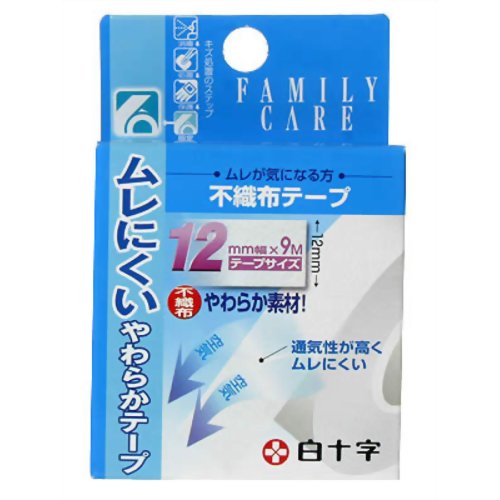 【商品説明】 「FC不織布テープ 12mm*9m」は、透湿性がありムレにくい、不織布の布テープです。傷口にガーゼなどを固定する際などにご使用いただけます。お肌にやさしい低刺激性の粘着剤を使用。【ご注文前に確認ください】ご注文数量を多くいただいた場合、複数梱包となることがございます。その場合の送料は【送料単価×梱包数】を頂戴しております。また、「発送目安：約3-5営業日」とご案内しておりますが、こちらより遅れることがございます。予めご了承くださいませ。※税込5,500円以上ご購入いただいた場合の送料無料サービスは1梱包のみです。複数梱包になってしまう場合、数量に応じ送料を頂戴します。