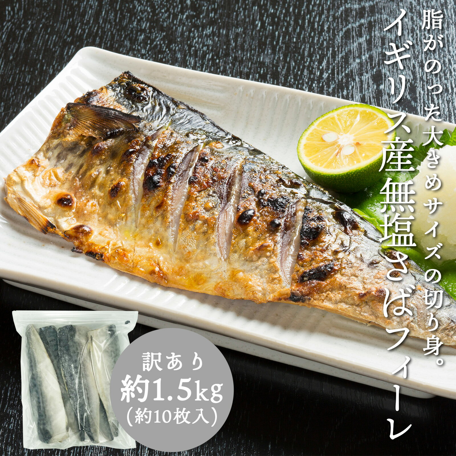 無塩 サバ 冷凍 約1.5kg(約10枚入り) イギリス産 他 無塩サバの切り身 さば 鯖 フィーレ 訳あり