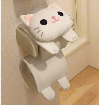 ねこのロールペーパーホルダーシロ