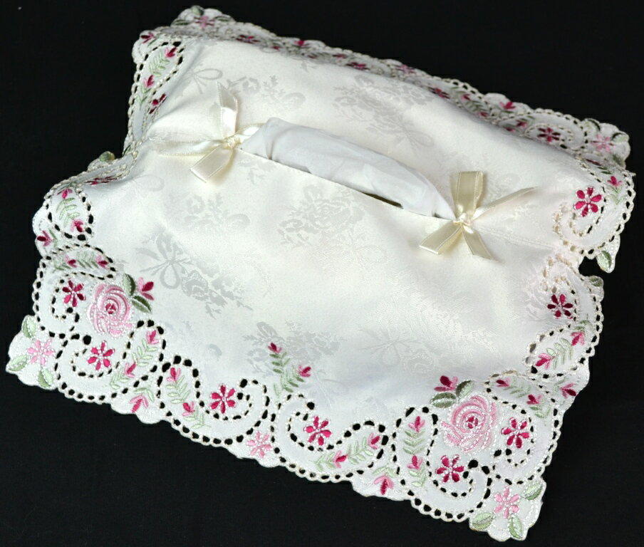 ティッシュBOXカバー 刺繍 レース ティッシュケース ティッシュカバー レース ローズ 薔薇 バラ
