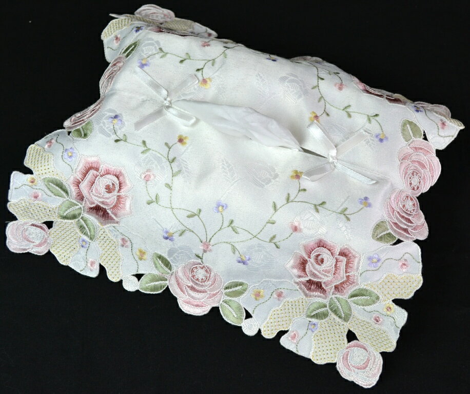 乐天商城 - ティッシュBOXカバー 刺繍 レース ティッシュケース ティッシュカバー レース ローズ 薔薇 バラ