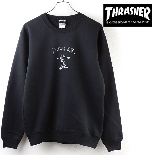 スラッシャー THRASHER メンズ マーク・ゴンザレス クルースウェット GONZ CREW SWEAT [TH8428 FW20] トップス トレーナー ゴンズ 長袖 裏起毛 BLACK/WHITE ブラック系