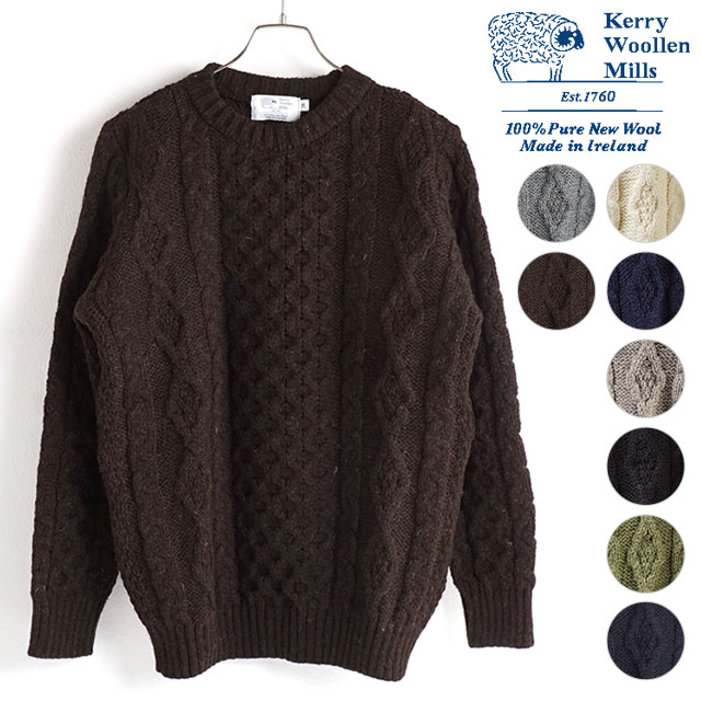 【楽天カードで12倍】ケリーウーレンミルズ KERRY WOOLLEN MILLS メンズ アラン ケーブル クルーネック ヘビー 5G 3ply Aran Cable Crew Neck Heavy [KW-0002 FW20] 英国製 セーター ニット