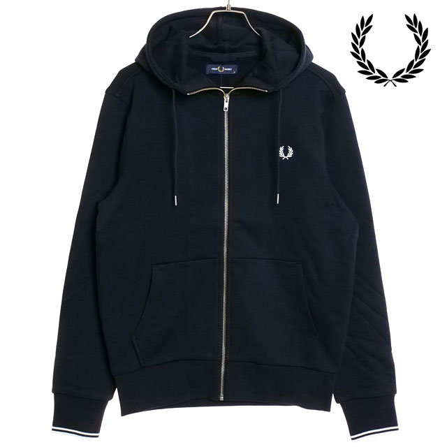 フレッドペリー FRED PERRY メンズ フーデッド ジップ スルー スウェットシャツ [J7536-795 FW23] HOODED ZIP THROUGH SWEATSHIRT トップス パーカー NAVY 紺 ネイビー系