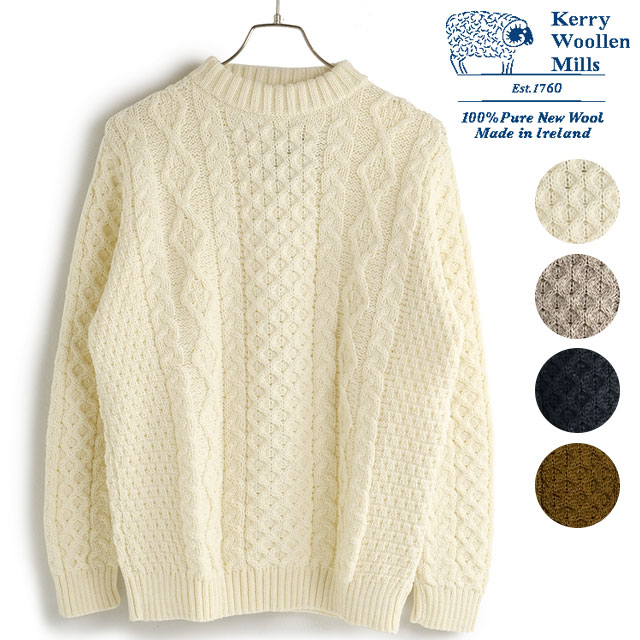 ケリーウーレンミルズ KERRY WOOLLEN MILLS メンズ アランケーブル クルーネックセーター  ARAN CABLE CREW NECK SWEATER トップス ニット 英国製