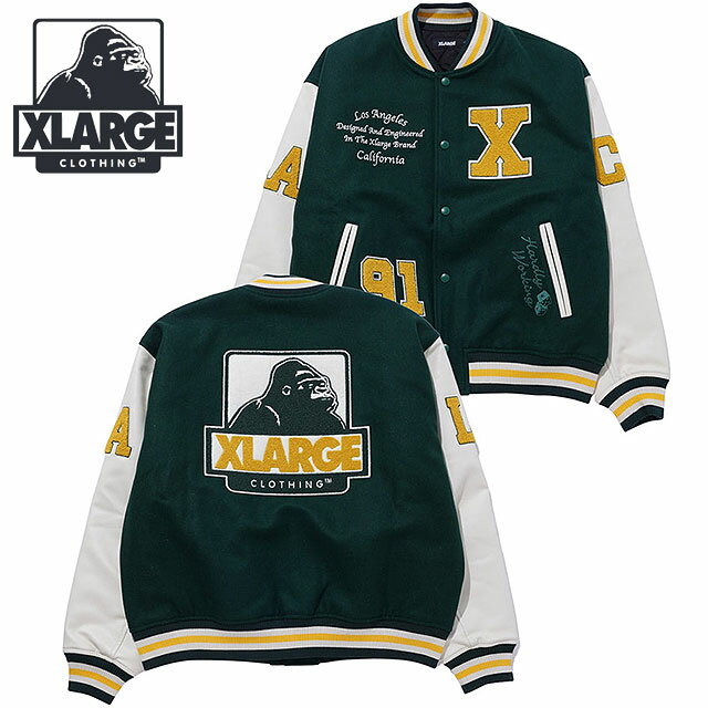 【20％OFFクーポンあり】エクストララージ XLARGE メンズ OGロゴ バーシティジャケット 101234021009 HO23 OG LOGO VARSITY JACKET x-large エックスラージ アウター スタジャン ブルゾン GREEN【e】