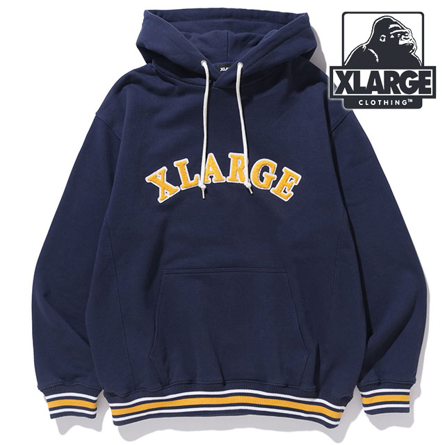 エクストララージ パーカー メンズ 【30％OFF／SALE】【在庫限り】エクストララージ XLARGE メンズ ストライプドリブ フーデッドスウェットシャツ [101234012006 HO23] STRIPED RIB HOODED SWEATSHIRT x-large エックスラージ トップス プルオーバー NAVY【ts】