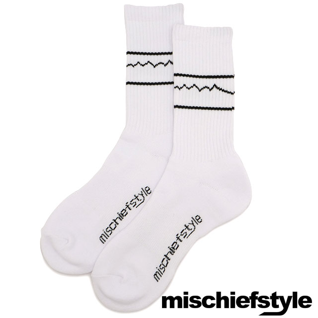 ミスチーフスタイル mischiefstyle ジョウモウサンザンラインソックス OG011 FW23 JOMO SANZAN LINE SOX メンズ 靴下 クルーソックス WHITE/BLACK