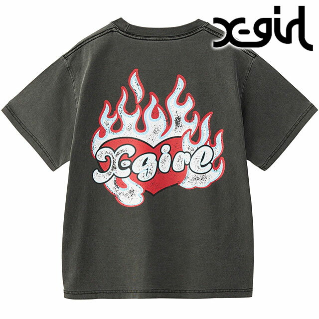 エックスガール X-girl ファイヤーハートロゴ ショートスリーブティー [105253011010 FW25] FIRE HEART LOGO S/S TEE レディース Xgirl トップス 半袖Tシャツ BLACK 【メール便可】 正規取扱店