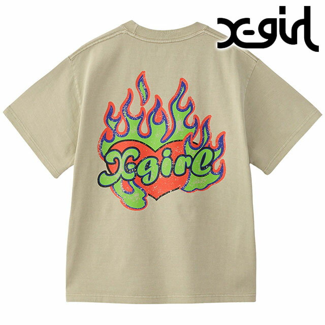 エックスガール X-girl ファイヤーハートロゴ ショートスリーブティー [105253011010 FW25] FIRE HEART LOGO S/S TEE レディース Xgirl トップス 半袖Tシャツ BEIGE 【メール便可】 正規取扱店