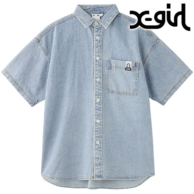 エックスガール X-girl フェイスラベルライトデニム ショートスリーブシャツ [10525301 ...