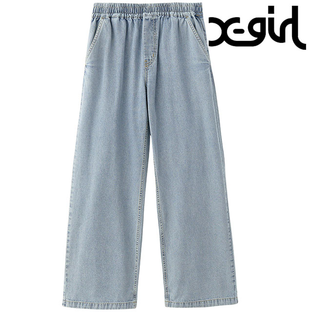 乐天商城 - 【最大100%ポイントバック】エックスガール X-girl フェイスラベル イージーパンツ [105253031006 FW25] FACE LABEL EASY PANTS レディース Xgirl ボトムス デニムパンツ ロングパンツ LtINDIGO 正規取扱店【cp】