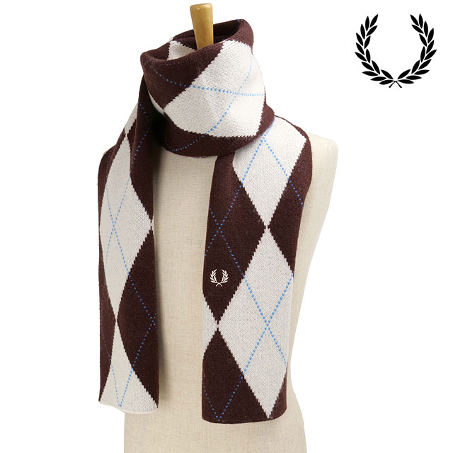 フレッドペリー FRED PERRY ブラッシュドアーガイルスカーフ [C1133-560 FW25]　フレッド・ペリー FREDPERRY BRUSHED ARGYLE SCARF メンズ・レディース 小物 ニットマフラー メリノウール 防寒 ECRU 正規取扱店