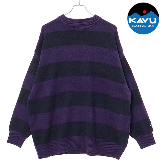 ���֡� KAVU �ܡ������˥å� [19823012 FW25] Border Knit ��� �ȥåץ� ���롼�ͥå��������� Purple/Navy ������...