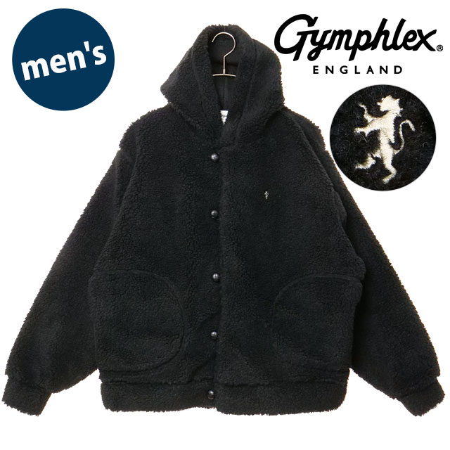 【12/1限定 最大P28倍】ジムフレックス Gymphlex ボアフーデッドジャケット [#GY-A0727 BOA FW25] BOA HOODED JACKET メンズ アウター 前ボタン BLACK(CREAM) 正規取扱店