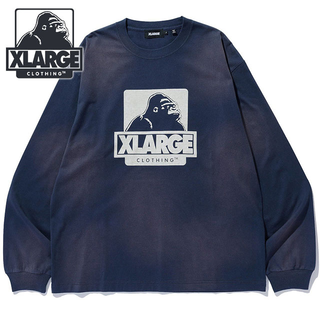【2/20限定 最大P41倍】エクストララージ XLARGE ロングスリーブTシャツ [101254011007 FW25] DISCHARGE PRINTED OG L/S TEE メンズ トップス 長袖 クルーネック ネイビー 正規取扱店