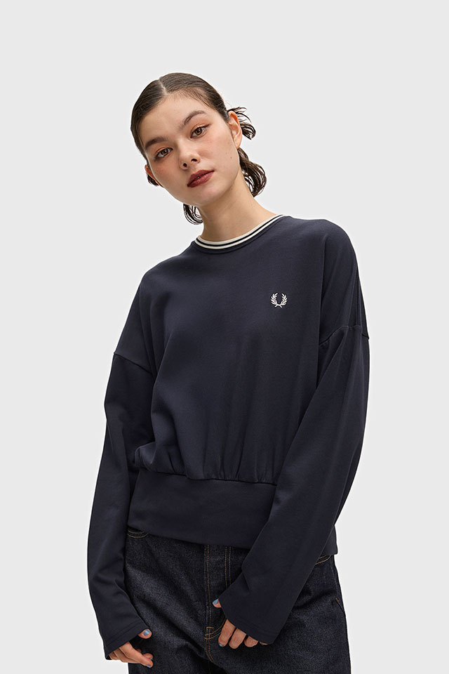 フレッドペリー FRED PERRY レディース ツインティップ 長袖Tシャツ [G3133-608 FW26] TWIN TIPPED L/S T-SHIRT ウィメンズ コットン クルーネック ロンT おしゃれ カジュアル 紺 NAVY 正規取扱店