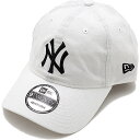 ニューエラ NEWERA キャップ ニューヨーク・ヤンキース ウォッシュドコットン  9TWENTY Cloth Strap Washed Cotton メンズ・レディース 帽子 クロスストラップ サイズ調整可能 WHT/BLK 白 ホワイト系